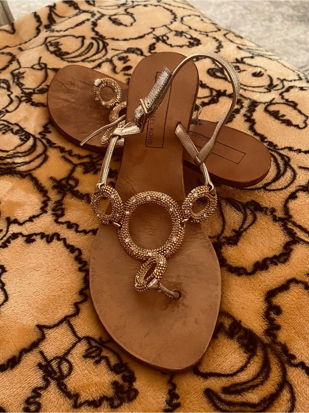 Michael Kors shoes Metallic Gold Ring-Embellished T-Strap Sandals - Picture 8 of 13